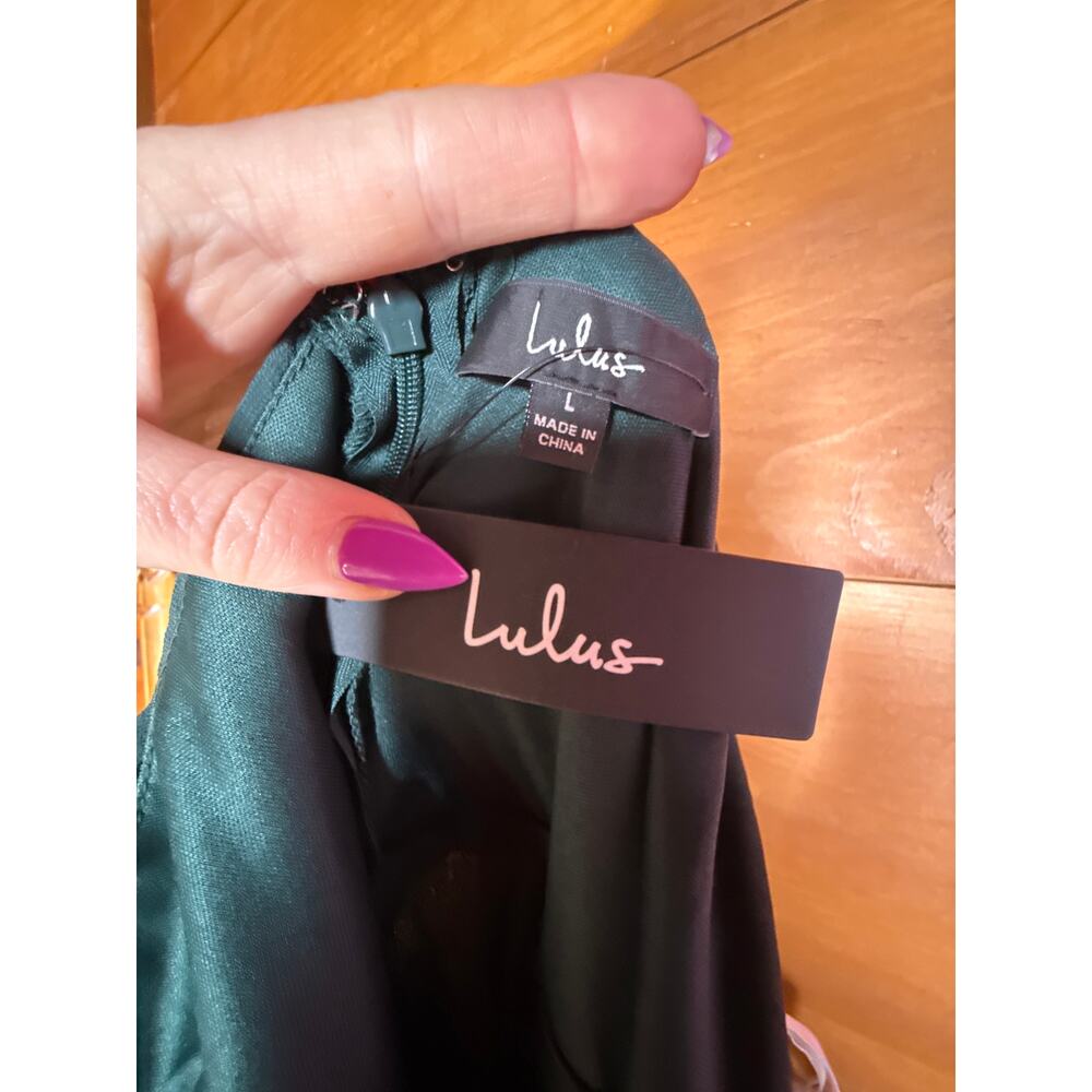 NWT Lulus Sophisticated Charisma Dark Teal Tie-Strap A-Line Midi Dress Size L - Picture 7 of 7